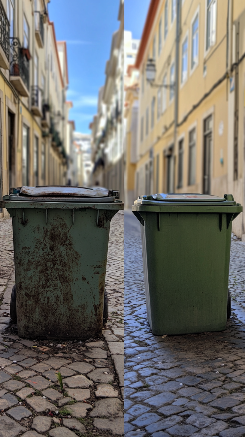 Antes e depois - Caixotes de lixo limpos pela Lavalixo